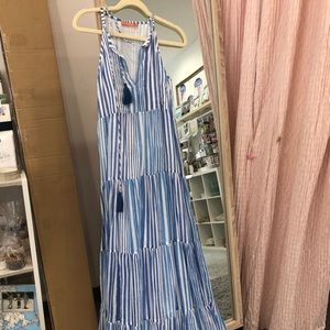 Blue and white stripe lined maxi